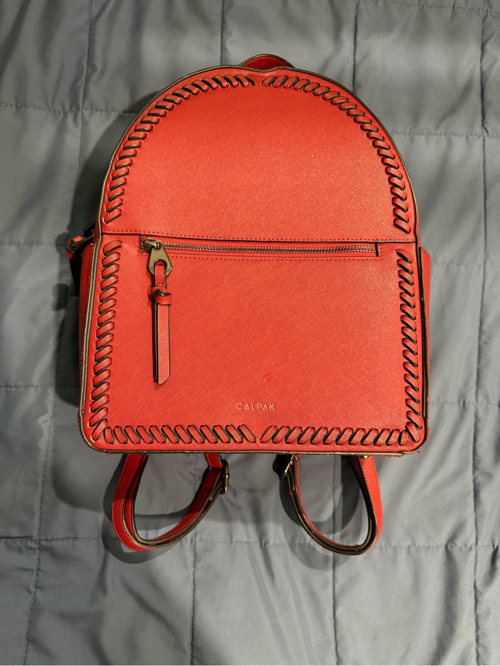 Calpak Red Mini Backpack with Whipstitch Trim